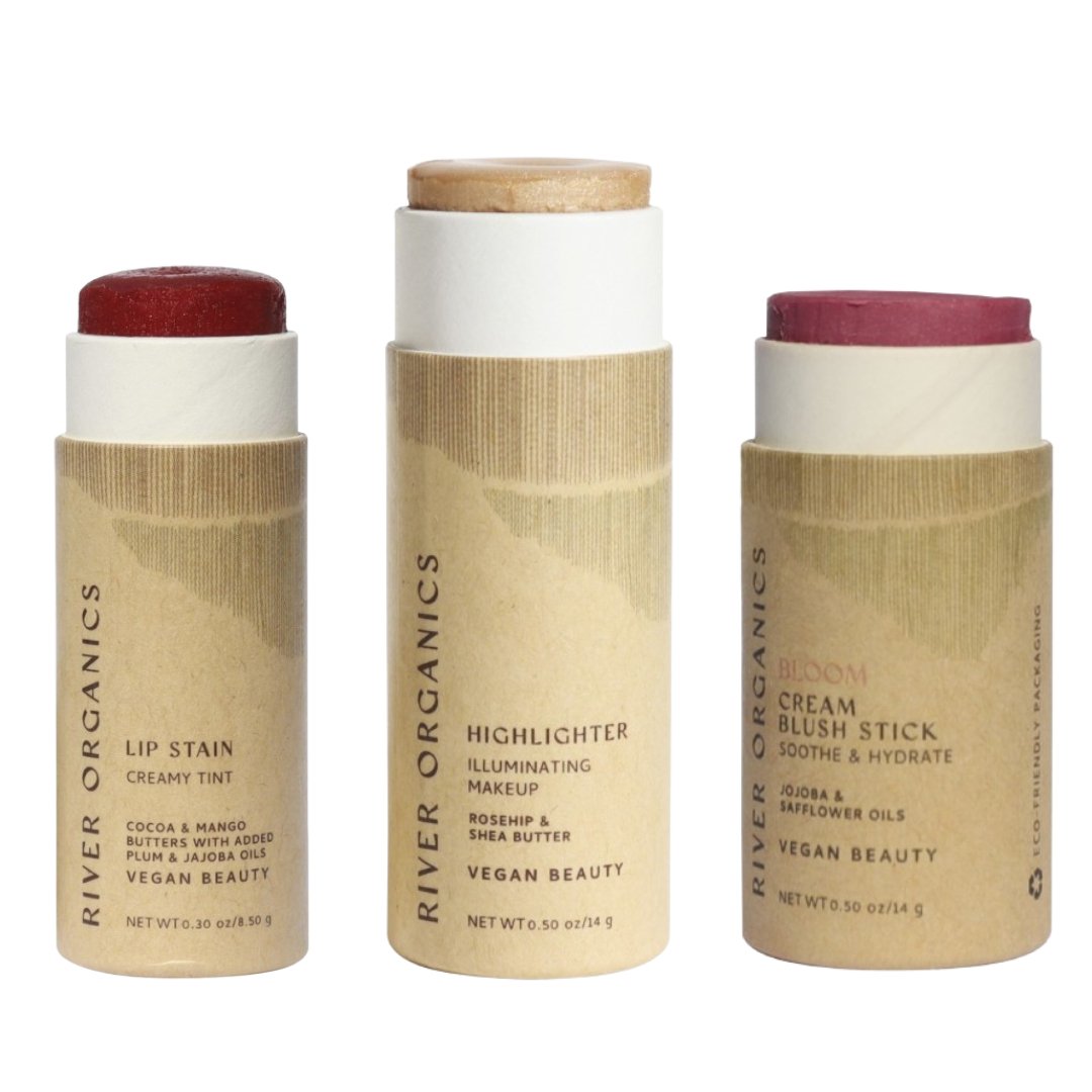 Three River Organics beauty products on a white background