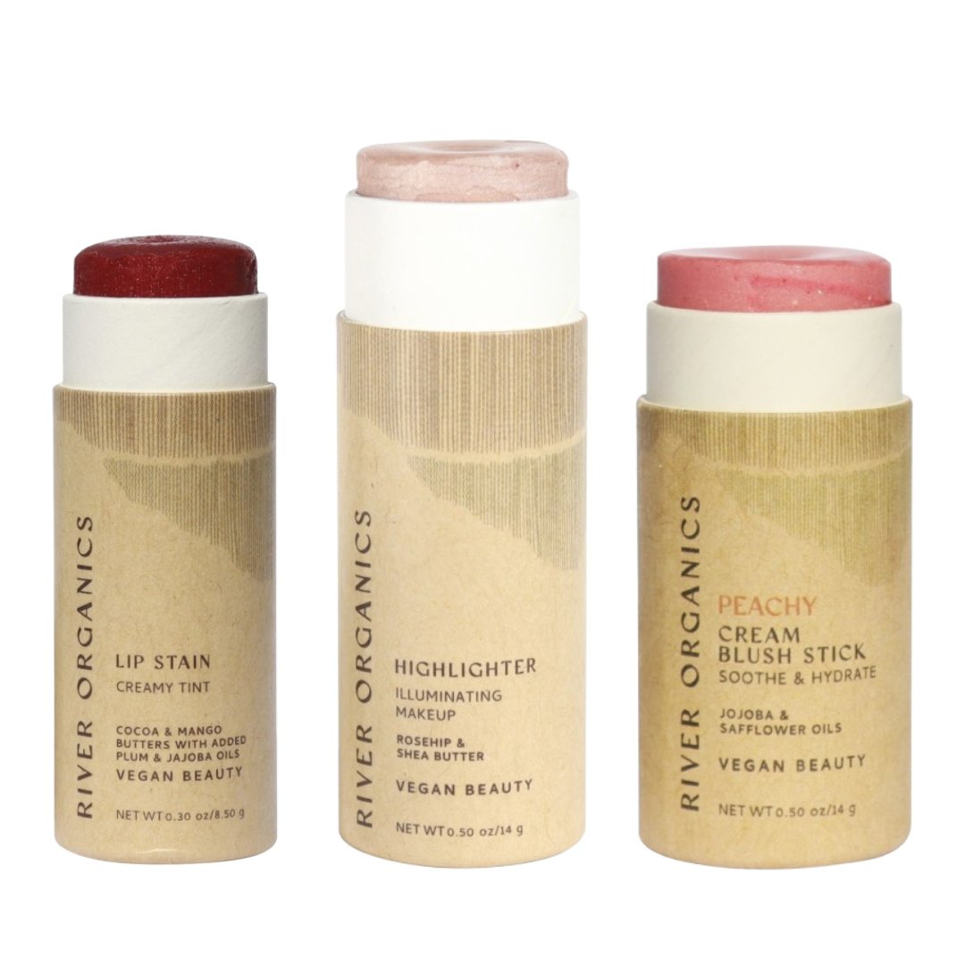 Three River Organics beauty products on a white background