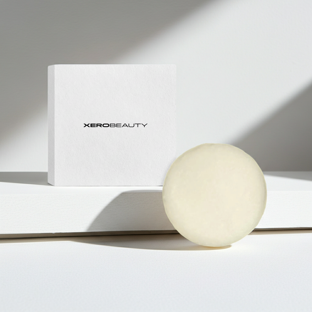 Xerobeauty product packaging with a white sphere on a neutral background