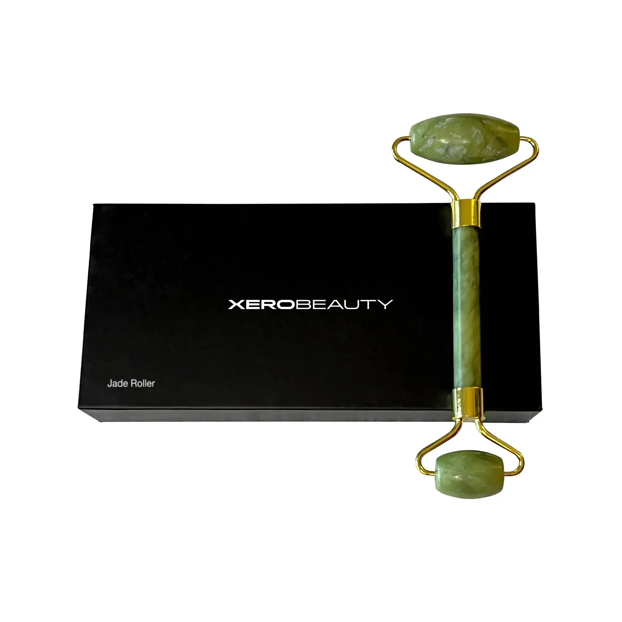 Jade Roller with Xero Beauty packaging on a white background