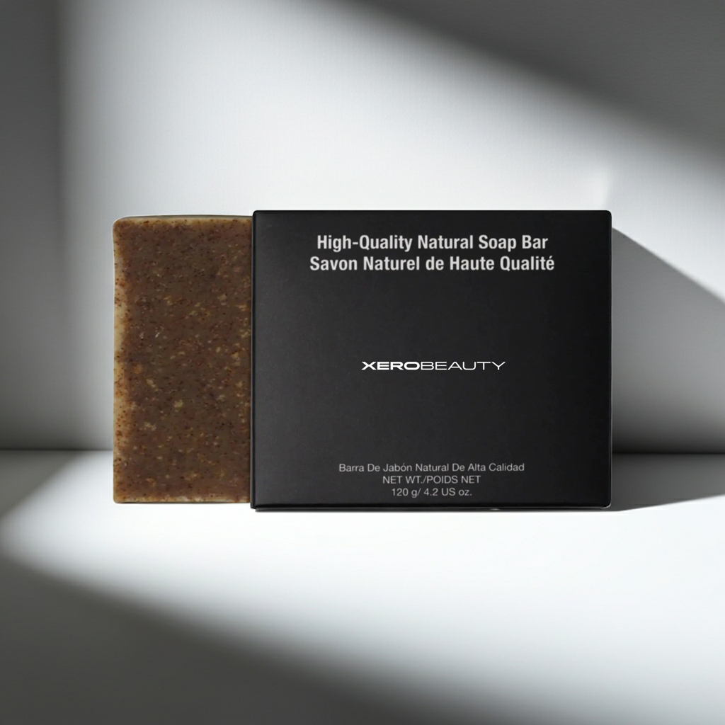 Xero Beauty high-quality natural soap bar on a gray background