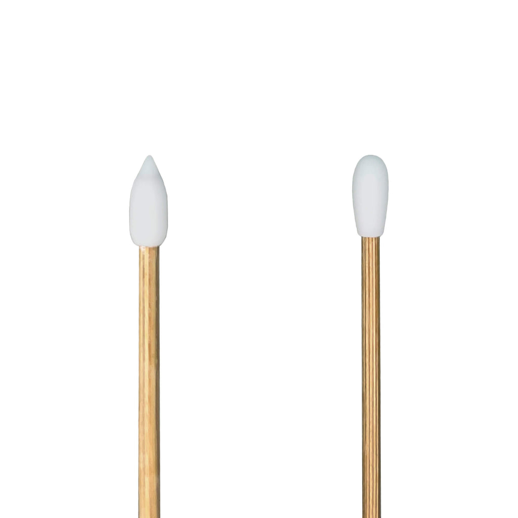 Two silicone swabs with bamboo  handles on a white background
