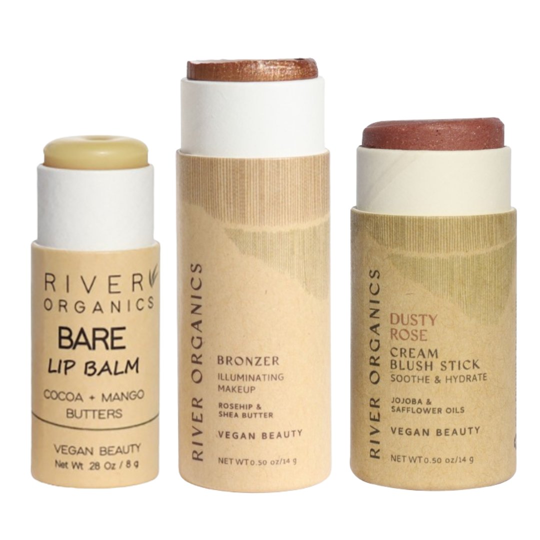 Three River Organics beauty products on a white background