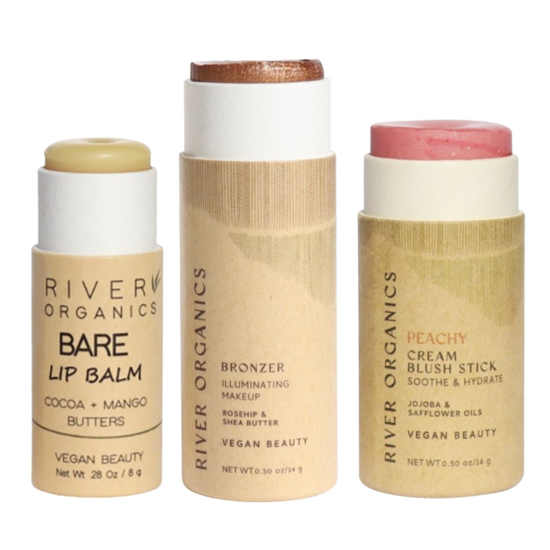Three River Organics beauty products on a white background