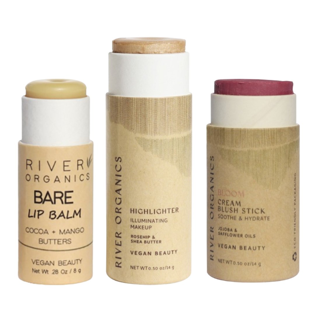 Three River Organics beauty products on a white background