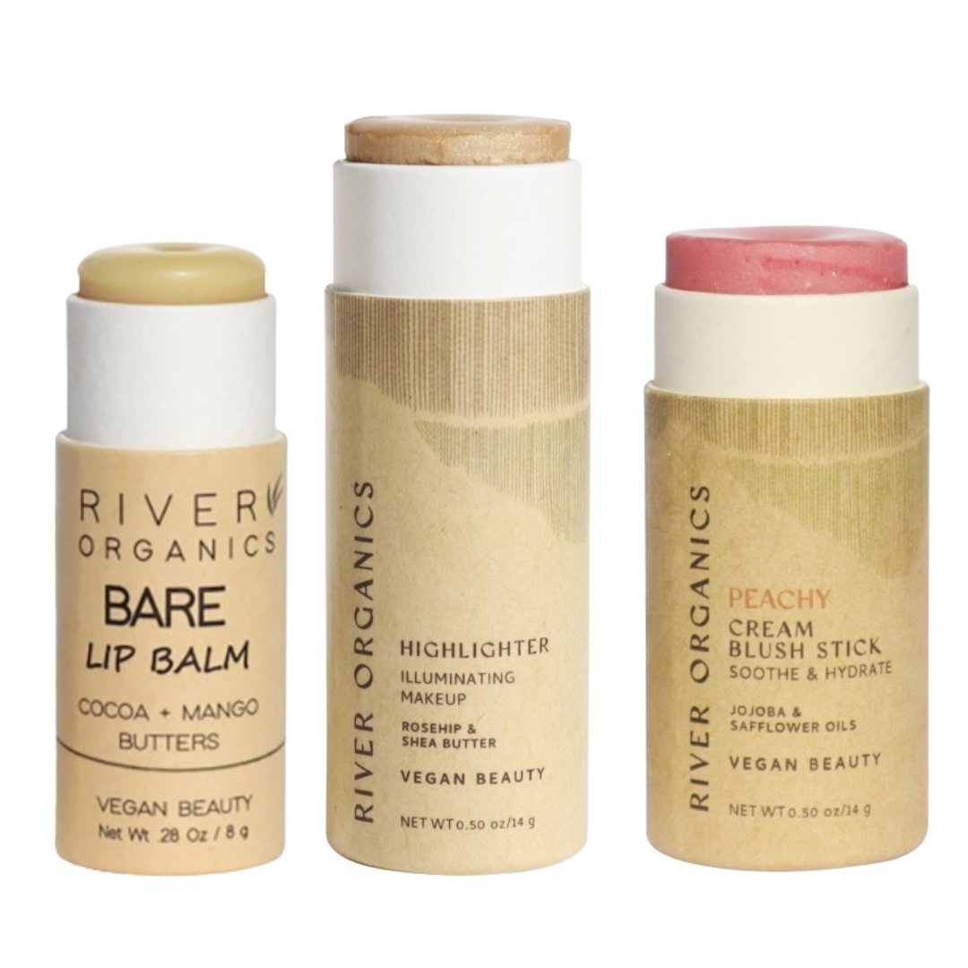 Three River Organics beauty products on a white background