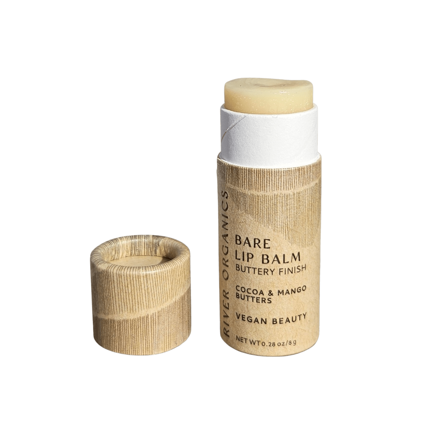River Organics Bare lip balm with paper container on a transparent background