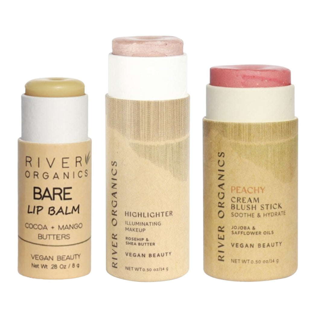 Three River Organics cosmetic products on a white background