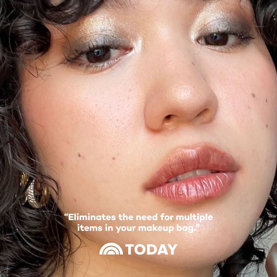 Close-up of a person's face with makeup, featuring the TODAY brand.