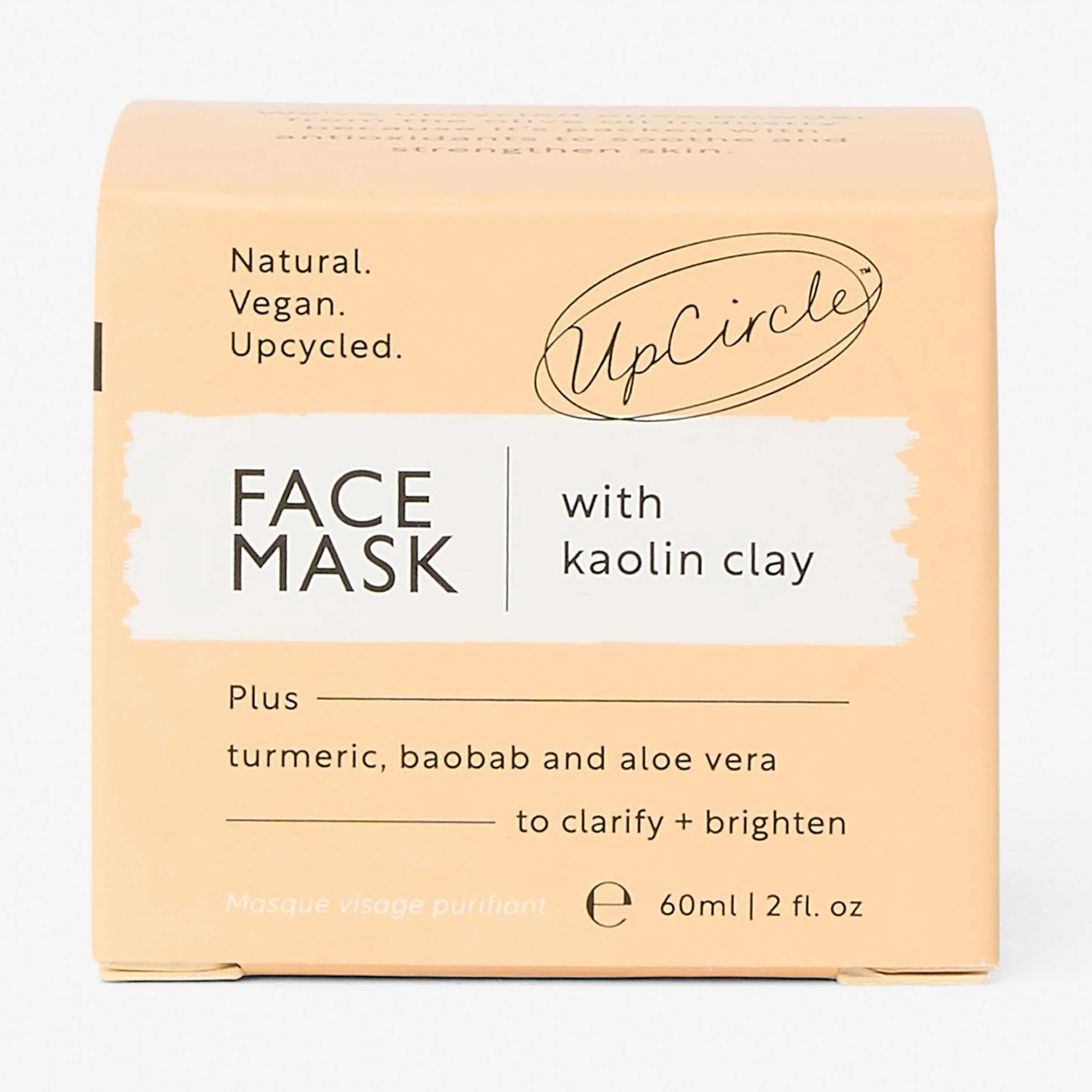 UpCircle face mask packaging with kaolin clay on a white background