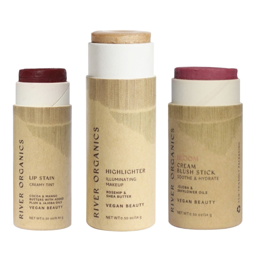 Three River Organics beauty products on a white background