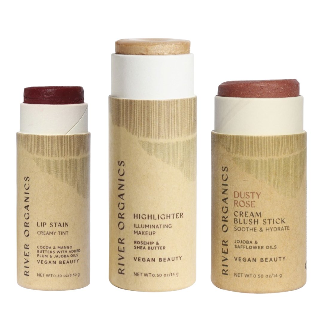 Three River Organics beauty products on a white background