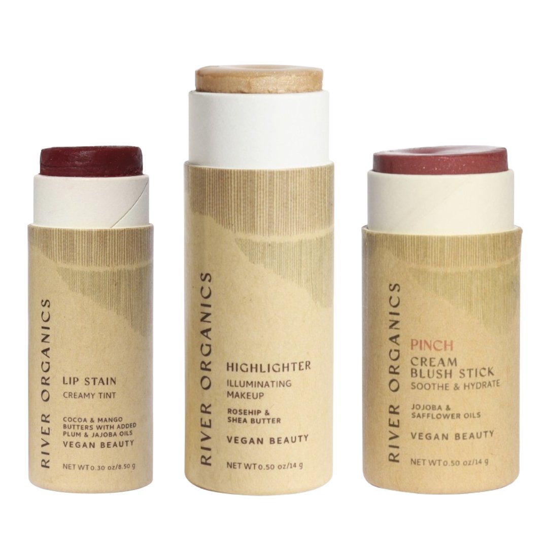 Three River Organics beauty products on a white background