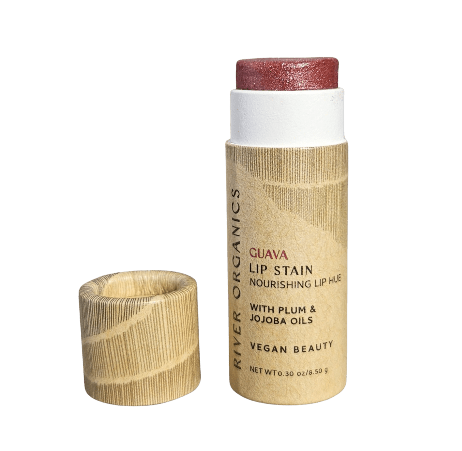 Lip stain stick with paper tube on a transparent background