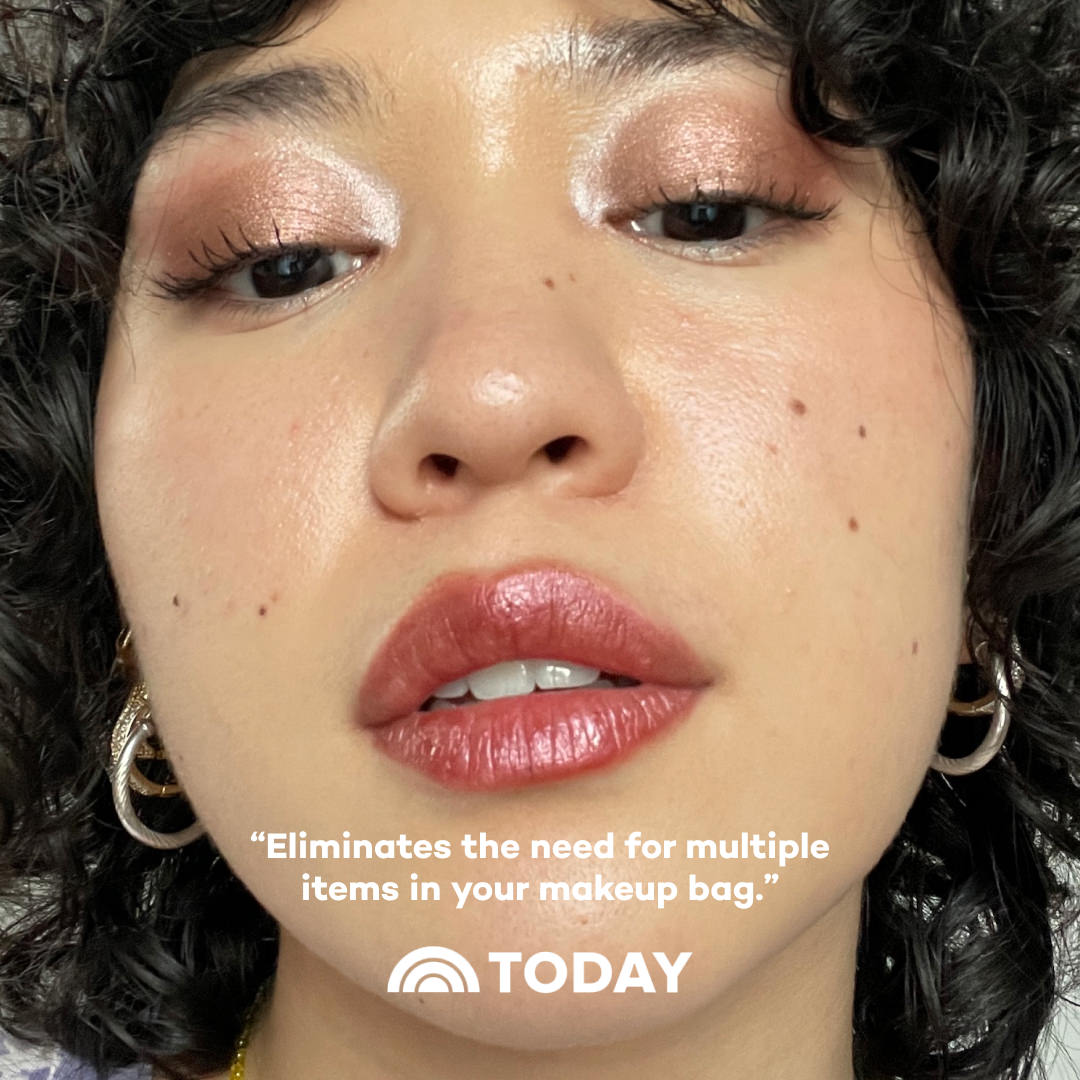 Close-up of a person with makeup on, featuring text and the TODAY logo.