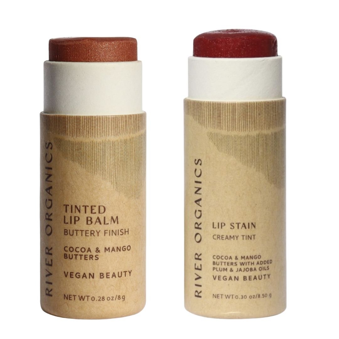Two River Organics lip products on a white background