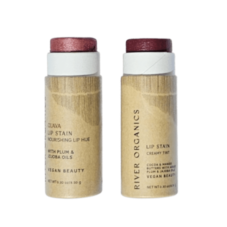 Two lip stain products from River Organics on a transparent background