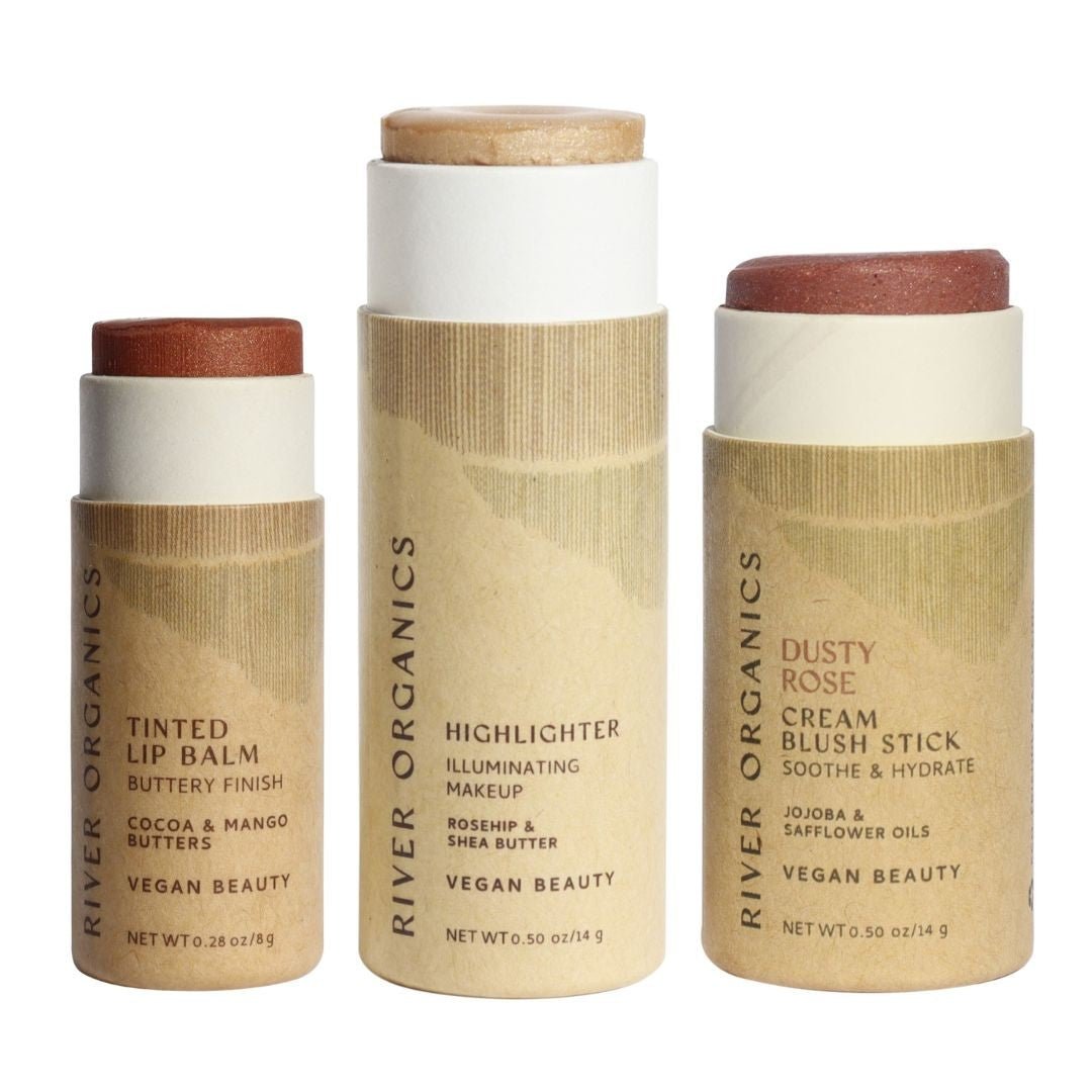 Three River Organics beauty products on a white background