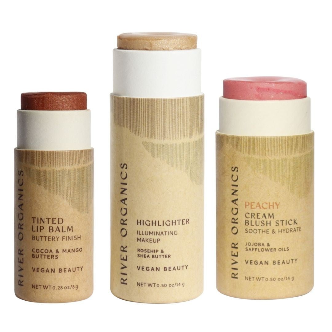 Three River Organics beauty products on a white background