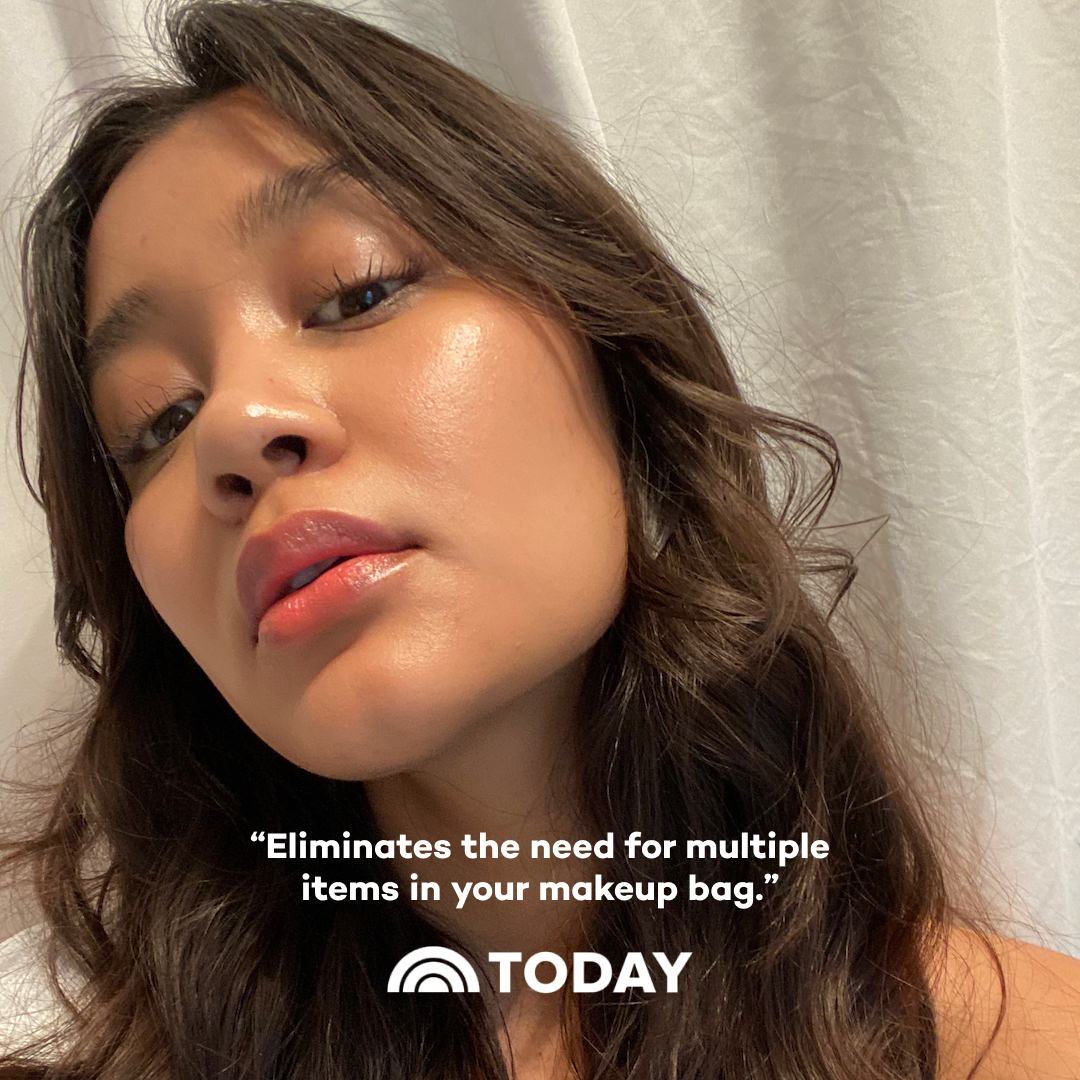 Close-up of a person with text overlay about makeup products, featuring the TODAY logo.