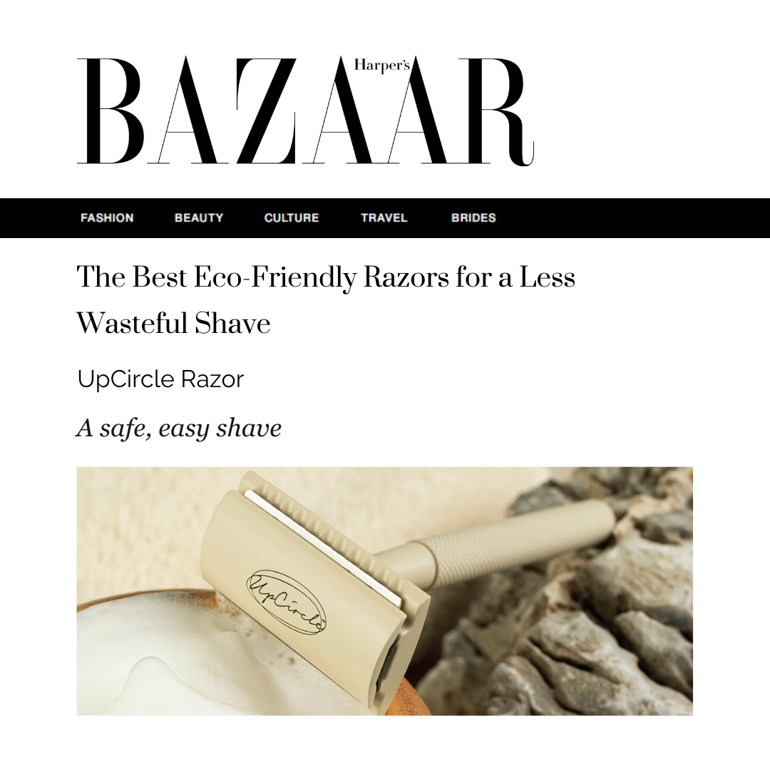 Harper's Bazaar article about eco-friendly razors with an UpCircle Razor displayed.