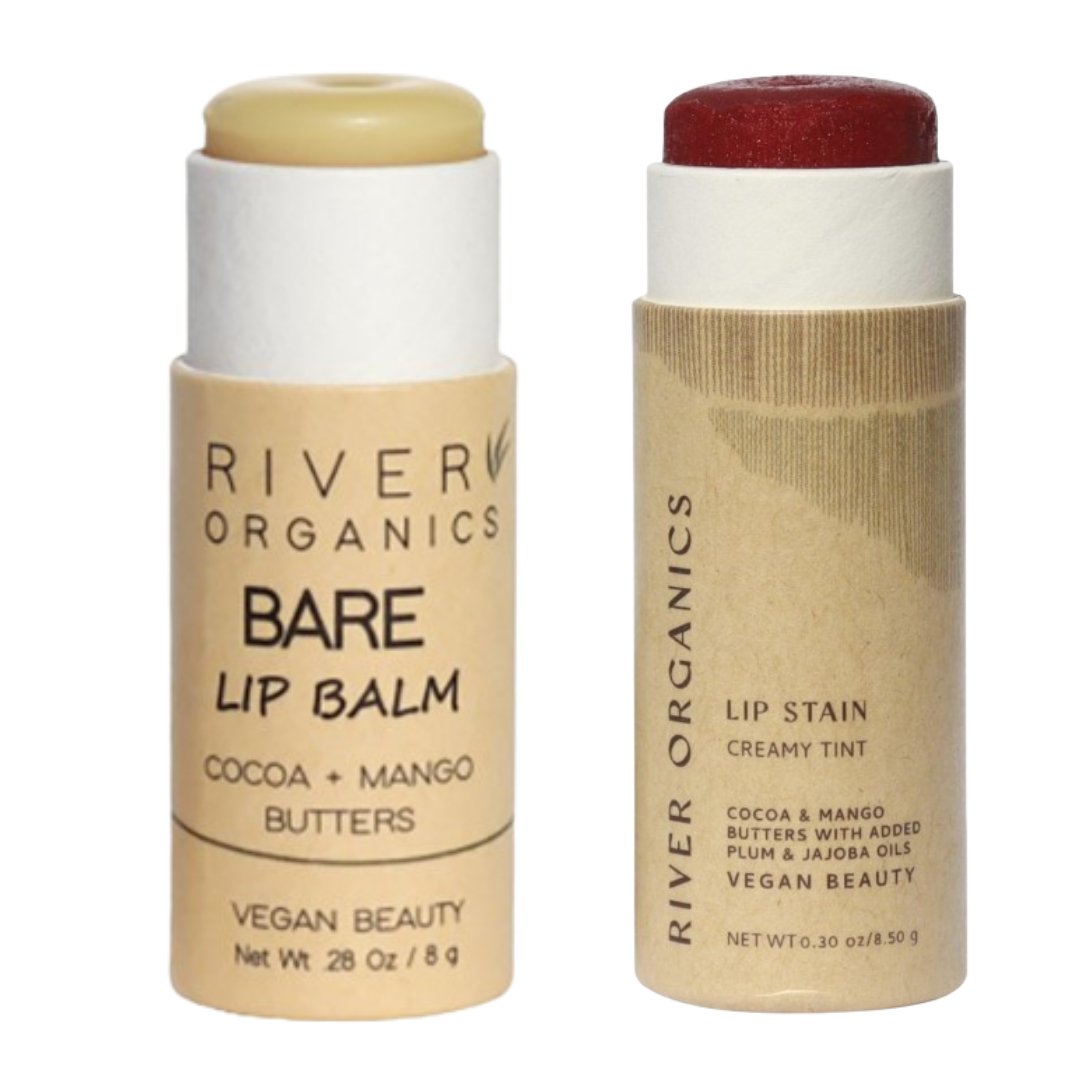 Two River Organics lip products on a white background