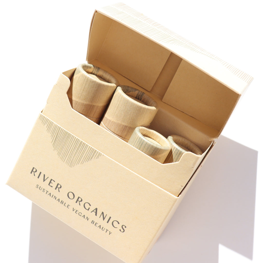 Box of River Organics products on a white background