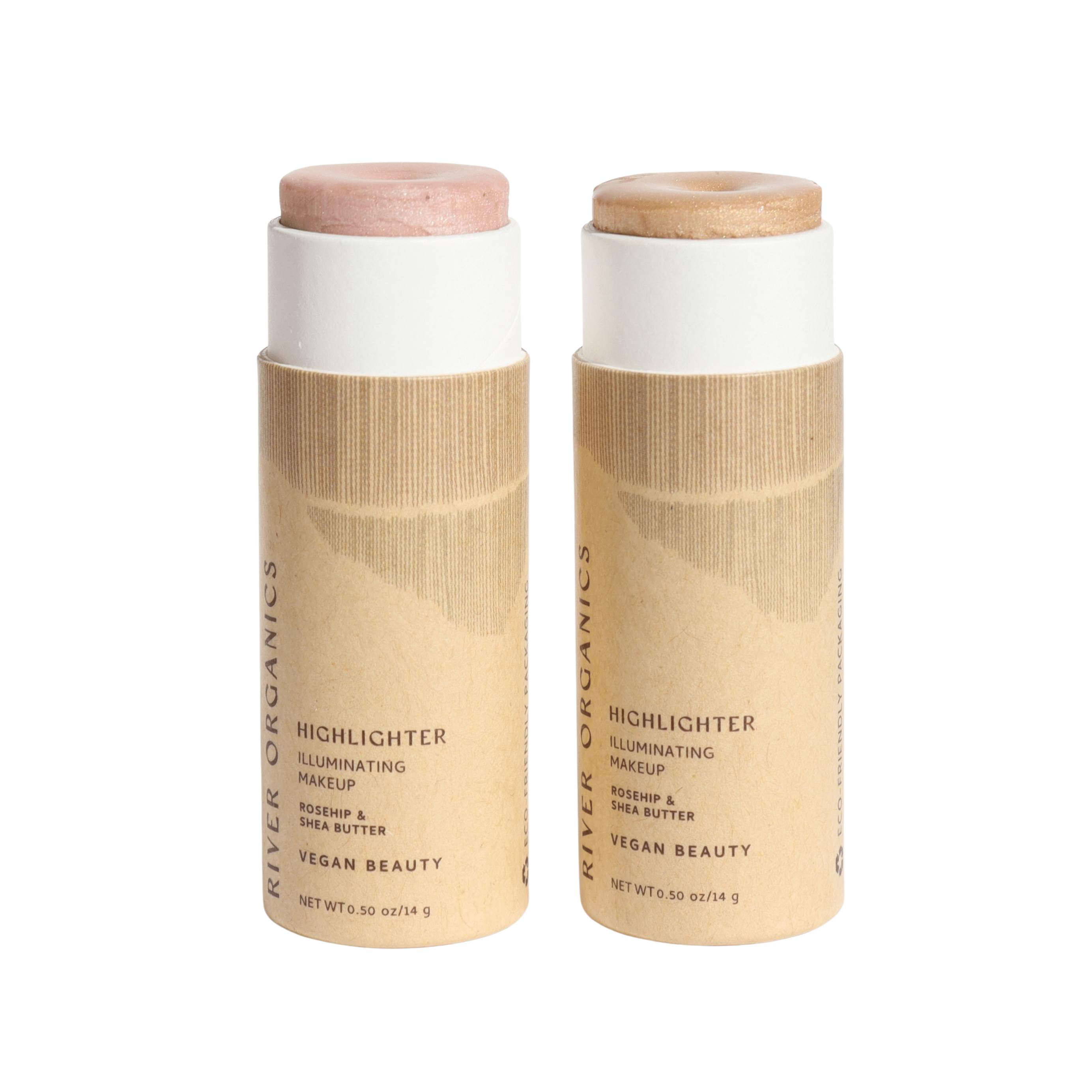 Two highlighter products in paper tubes on a white background