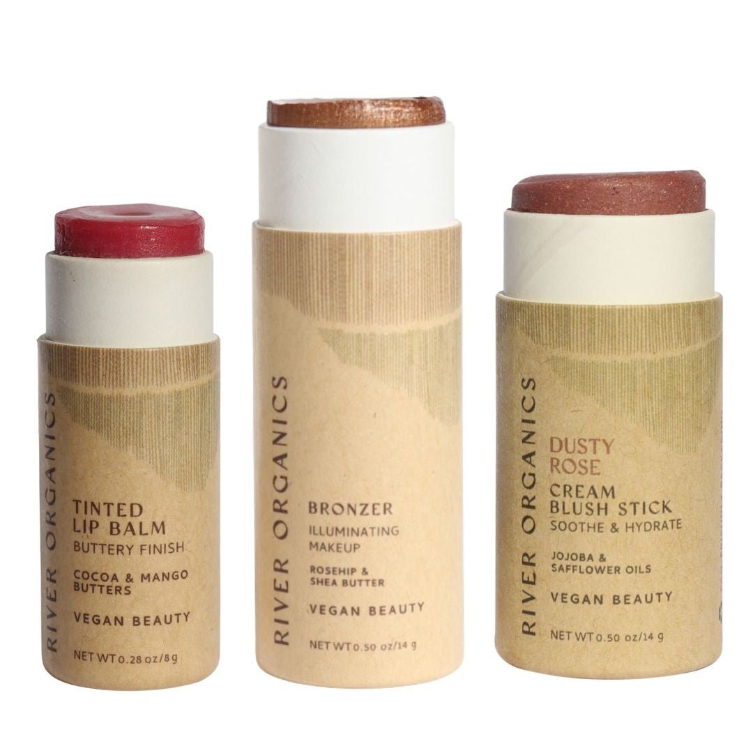 Three River Organics beauty products on a white background