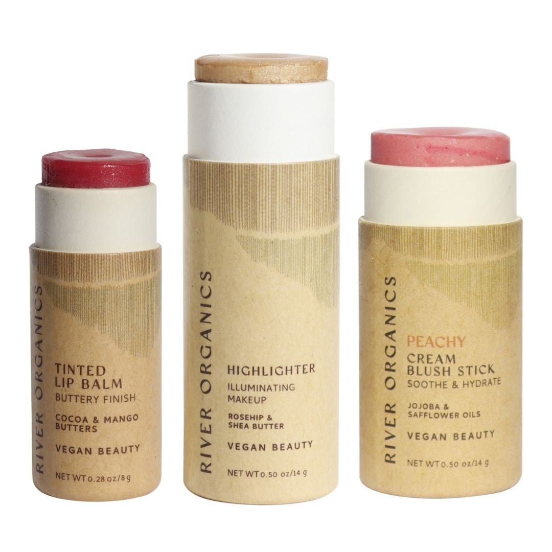 Three River Organics beauty products on a white background