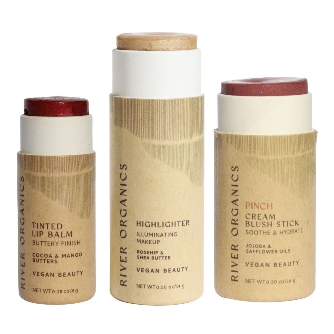 Three River Organics beauty products on a white background