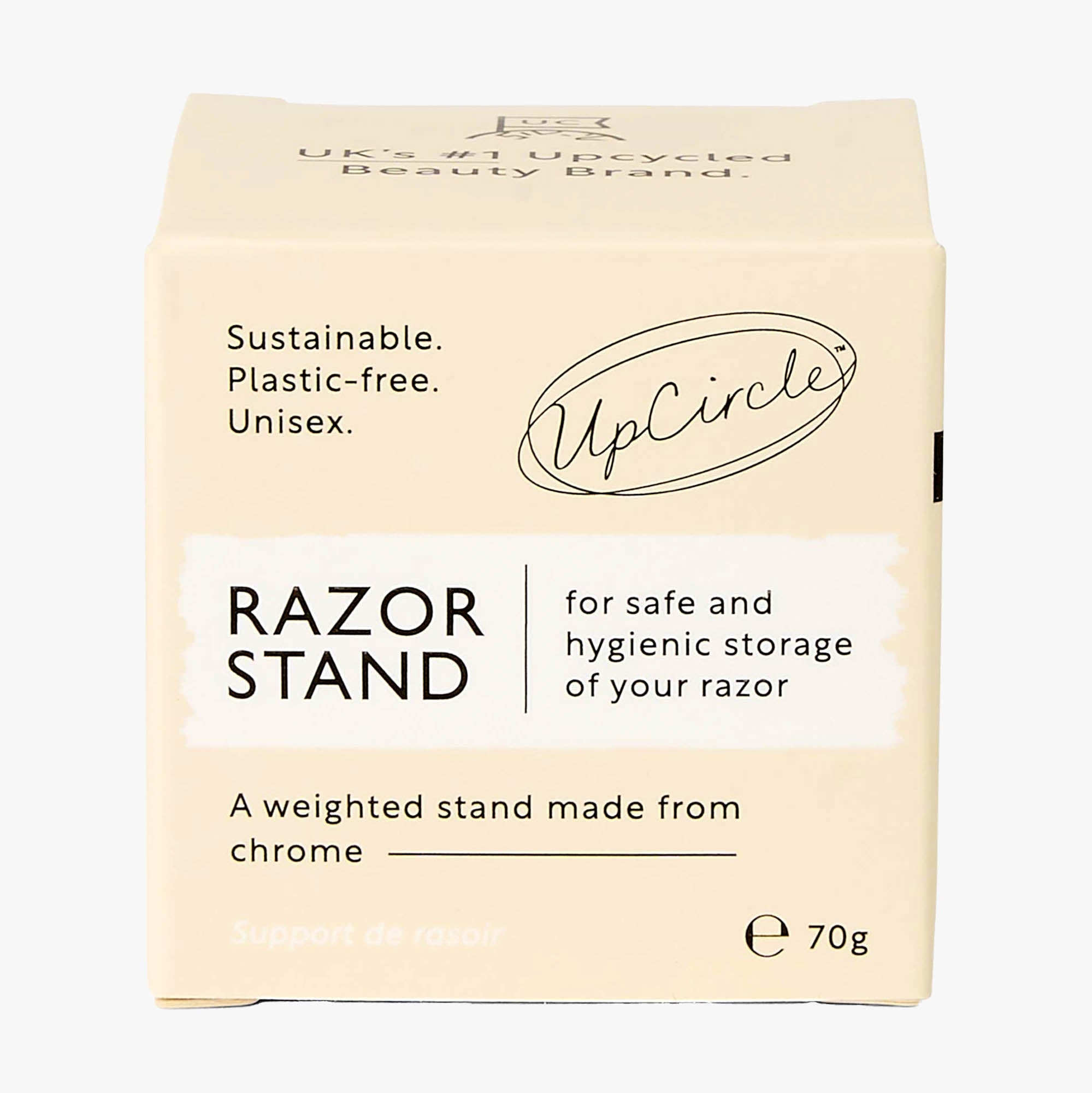 UpCircle razor stand packaging on a white background