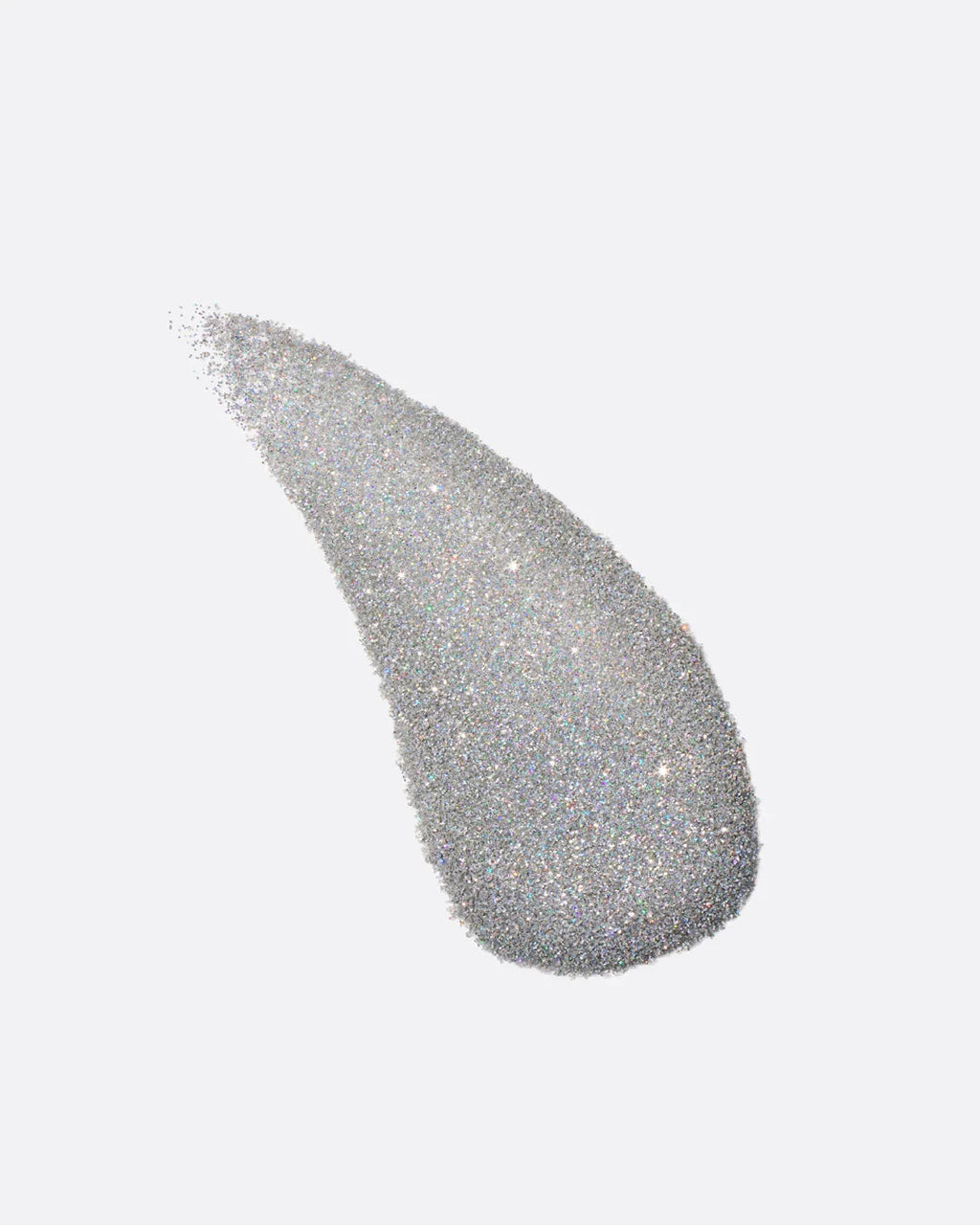 Silver glittery makeup product smear on a light gray background