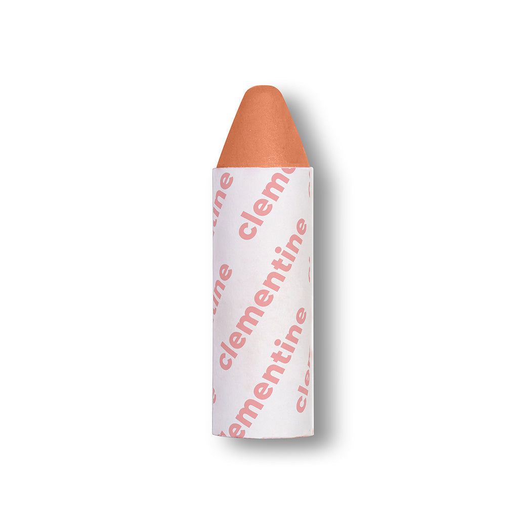 Lip crayon with 'clementine' branding on a white background