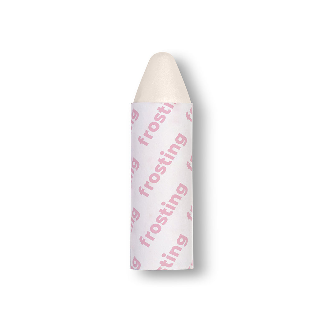 White makeup crayon with 'frosting' label on a white background