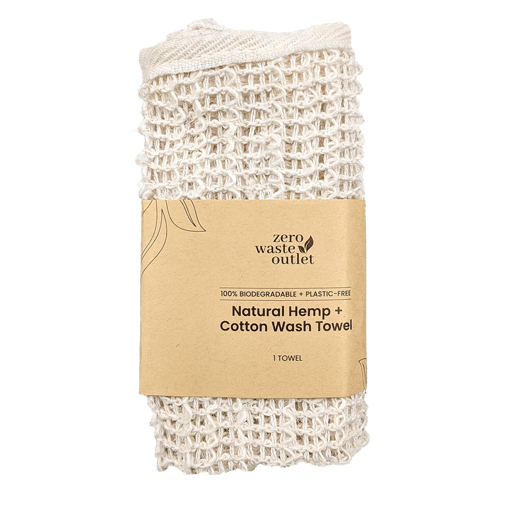 Zero Waste Outlet natural hemp and cotton wash towel on a transparent background