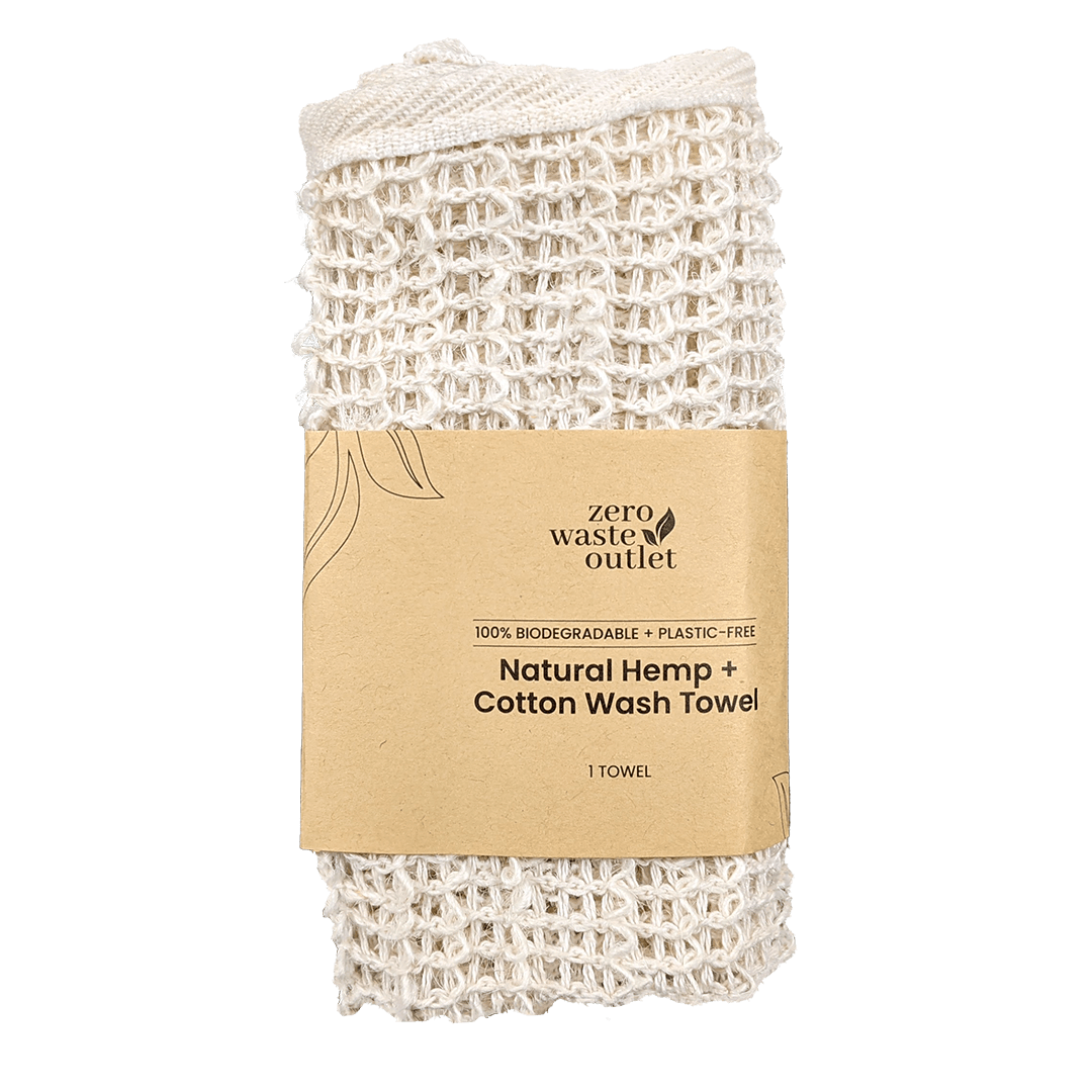 Zero Waste Outlet natural hemp and cotton wash towel on a transparent background