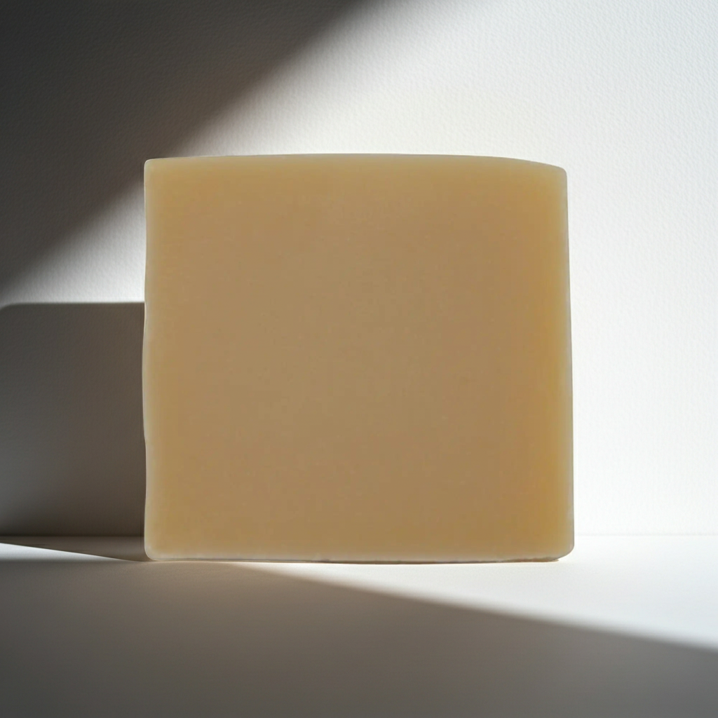 Square block of soap on a light background