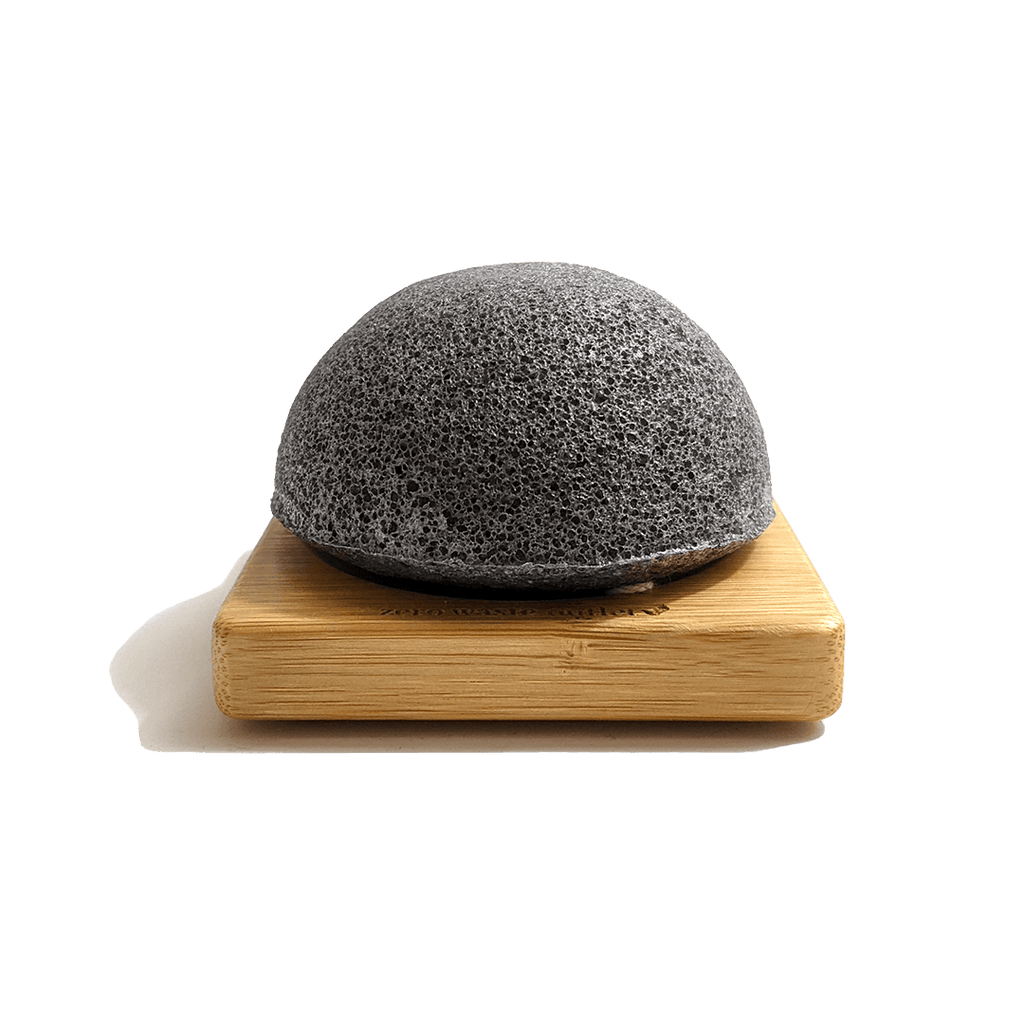 Konjak sponge on a bamboo soap dish with a transparent background