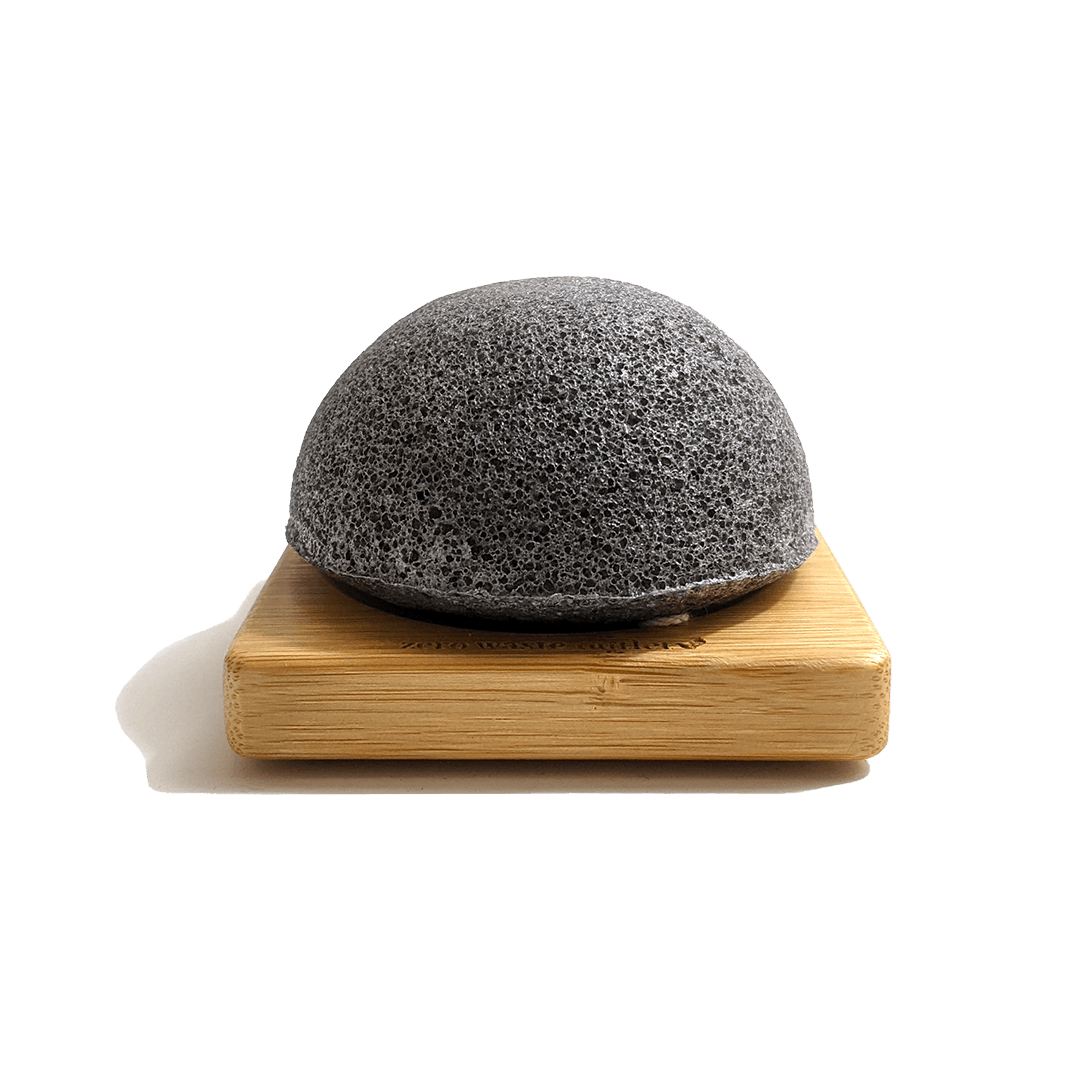 Konjak sponge on a bamboo soap dish with a transparent background